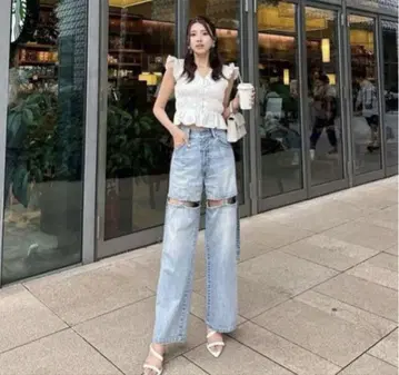 rienda 슬래시 레그 J/W DENIM PT