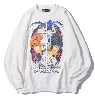 DEATHNOTE 콜라보 데미지 가공 맨투맨 풀오버