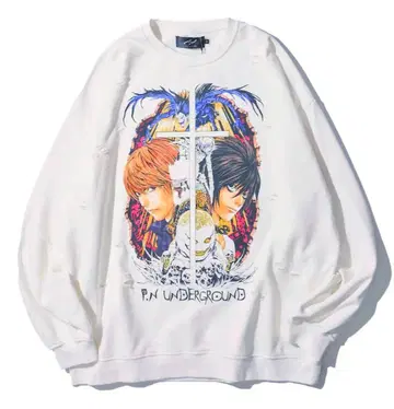 DEATHNOTE 콜라보 데미지 가공 맨투맨 풀오버