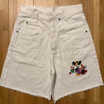 디즈니 미키 미니 하프 팬츠 화이트 자수 구제 의류