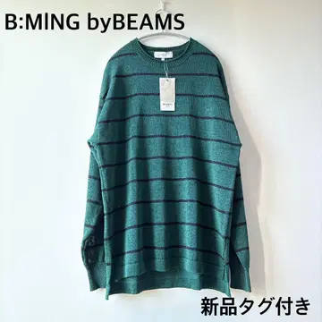 새상품 B:MING by BEAMS 그린 스트라이프 니트 M