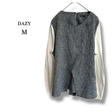 [ DAZY ] 패치워크 블라우스 레이어드 스타일 백리본 그레이