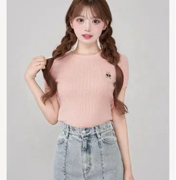 Darich D 베어 케이블 니트탑 PNK