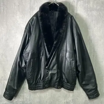 고급 퍼 가죽 짧은 기장 블루종 양가죽 블랙 숄카라 빈티지