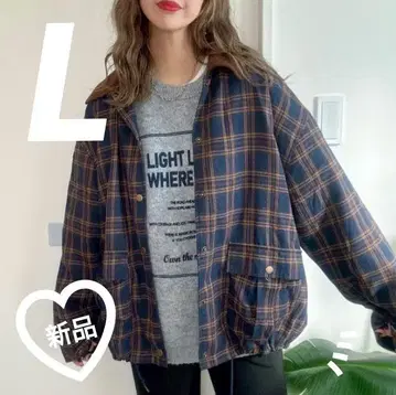 시마무라 NOOOON non 코듀로이 절개 체크 블루종 L