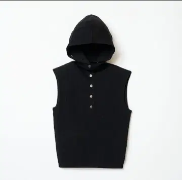 새상품 SHISHIKUI Hood 슬리브리스 니트 울 black