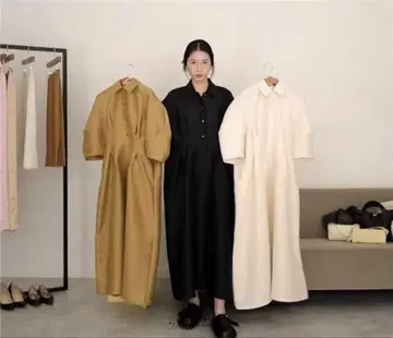 블랙 새틴 셔츠 드레스