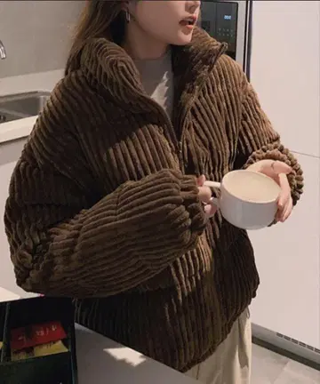 브라운 코듀로이 겨울 다운 아우터