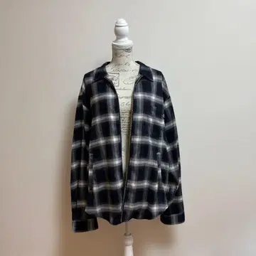 HAF 체크 무늬 오픈 카라 긴팔 셔츠