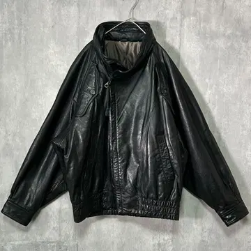 빈티지 기믹 가죽 블루종 소가죽 상태 좋음 짧은 기장 블랙 L