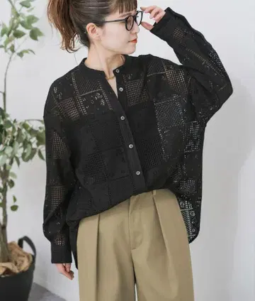 spick and span PE 레이스 셔츠 블랙