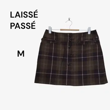 레스 빠세 미니 스커트 울 혼방 A라인 M 브라운 체크 무늬 버튼