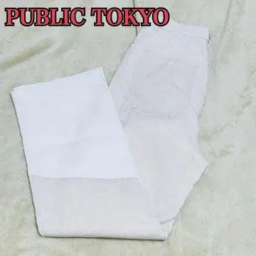 새상품급 린넨 혼방 PUBLIC TOKYO 슬래시 바이컬러 팬츠 화이트