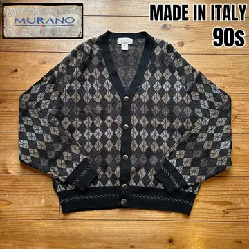 90s MURANO 무라노 이탈리아제 아가일 울 가디건