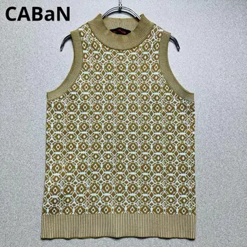 새상품급 근년 CABaN 코튼 폴리에스테르 자카드 슬리브리스 니트