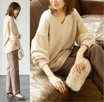NOBLE Ca/W 볼륨 소매 V 풀오버 니트