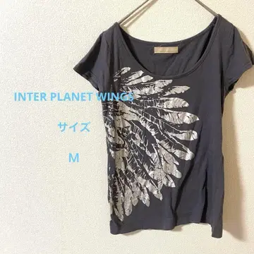 INTER PLANET WINGS 잎 프린트 그레이 반팔 티셔츠