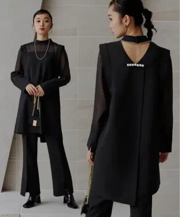 루일 에 부티크 백 펄 플레어 슬릿 팬츠 셋업