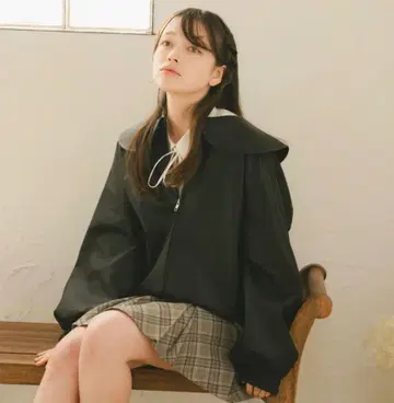 amr.아무르 둥근 카라 가죽 자켓 블랙 리본 가죽 점퍼 둥근 카라