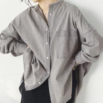 새상품급 hunch 라이트 온스 데님 밴드 카라 오버 사이즈 셔츠