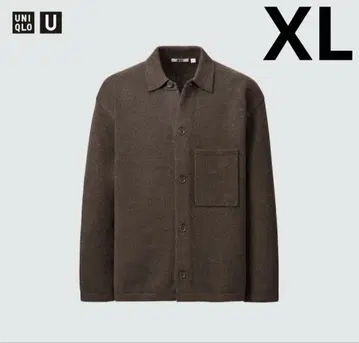 택 포함 미사용 UNIQLOU 니트 오버 셔츠 자켓 [BROWN, XL]