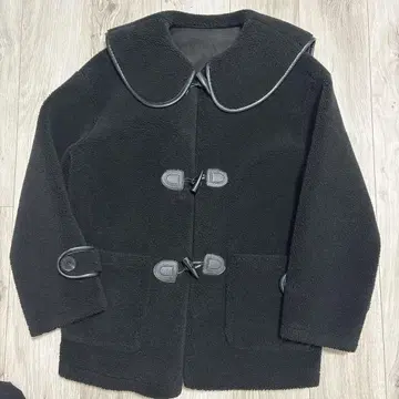 블랙 더플 코트 플리스풍