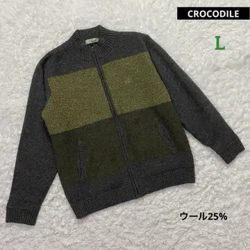 크로커다일 CROCODILE 니트 자수 로고 집업 울 25%