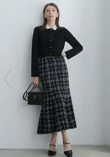 셀포드 트위드 머메이드 스커트 블랙