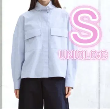 새상품 유니클로C 코튼 스탠드 카라 셔츠 자켓 스트라이프 블루 S