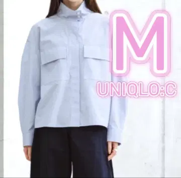 새상품 유니클로C 코튼 스탠드 카라 셔츠 자켓 스트라이프 블루 M