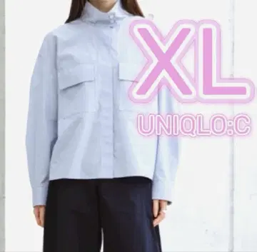 새상품 유니클로C 코튼 스탠드 카라 셔츠 자켓 스트라이프 블루 XL