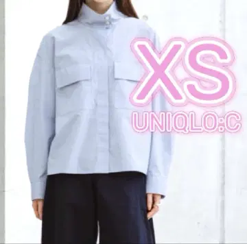 새상품 유니클로C 코튼 스탠드 카라 셔츠 자켓 스트라이프 블루 XS