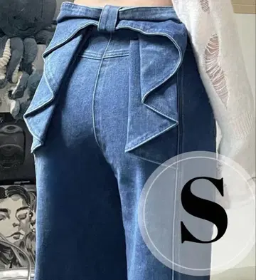 백리본 데님 S 다크 블루 스트레이트 팬츠 데님