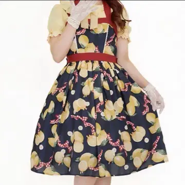 axesfemme kawaii 레몬 패턴 스트라이프 점프 스커트 네이비