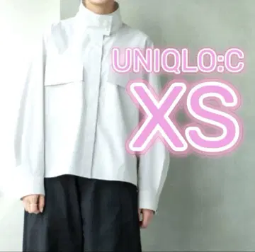 유니클로 C 코튼 스탠드 카라 셔츠 자켓 스트라이프 베이지 XS