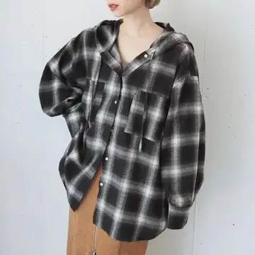 tiptop 팁탑 체크 BIG 후드 셔츠 블랙 y2k