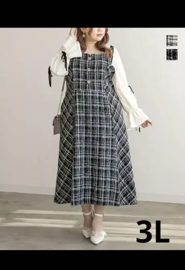 CLETTE 오리지널 소매 리본 체크 무늬 트위드 원피스 3L