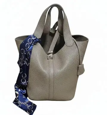 고품질 스카프 포함 천연 가죽 소가죽 버킷 큐브백 핸드백 그레이지