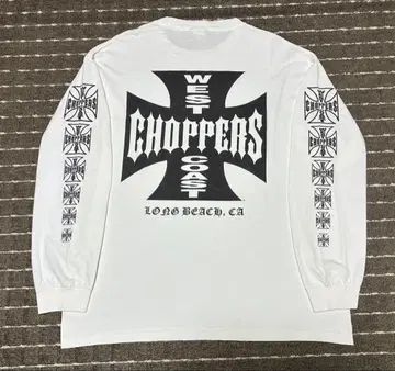 XL 90s 웨스트 코스트 초퍼스 아이언 크로스 롱 T 화이트