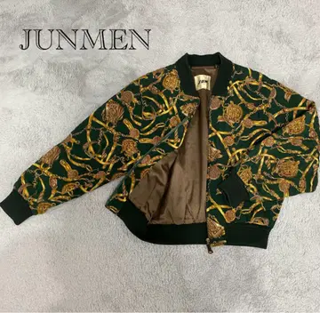 [ 레어 ] 준맨 블루종 올 패턴 퀼팅 그린 골드 체인 패턴