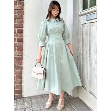 dazzlin 허리 턱 오프숄더 셔츠 원피스