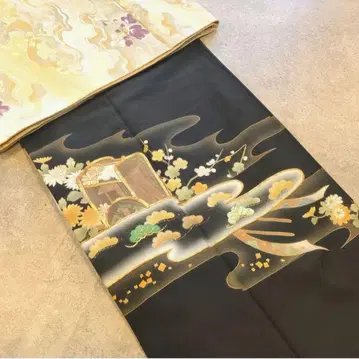 블랙 전통 예복 기모노 앤티크 기모노 쇼와 레트로 기모노 기모노 기모노