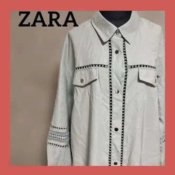 ZARA 자수 셔츠 L 라이트 그린 오버 사이즈