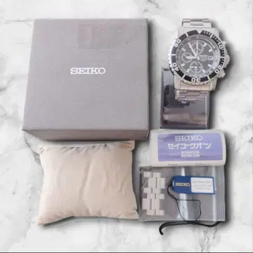부속품 완비 SEIKO 손목시계 크로노그래프 다이버 워치 블랙 다이얼