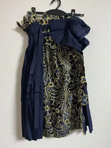 명작 sacai 사카이 네이비 골드 레이스 랩스커트