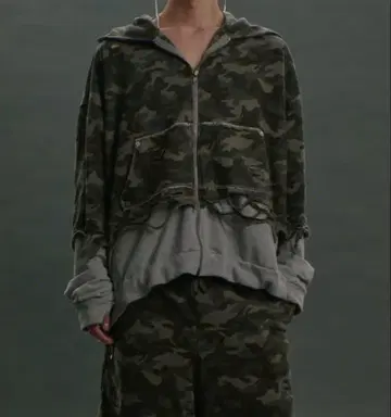 neith. Layered Crush Hoodie(camo x Gr)