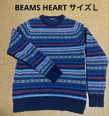 BEAMS HEART 노르딕 무늬 니트 스웨터 L 사이즈
