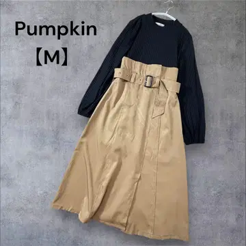 Pumpkin 이소재 하이 허리 벨트 플레어 도킹 원피스 [ M ]
