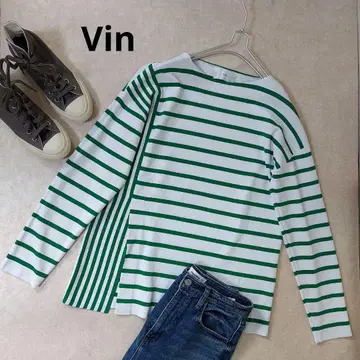 미사용 Vin 비앙 보더 스트라이프 패턴 차이 티셔츠 야마다야 9호