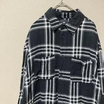 H&M 오버 사이즈 체크 플란넬 셔츠 (USXS 일본 S 상당) 모노톤